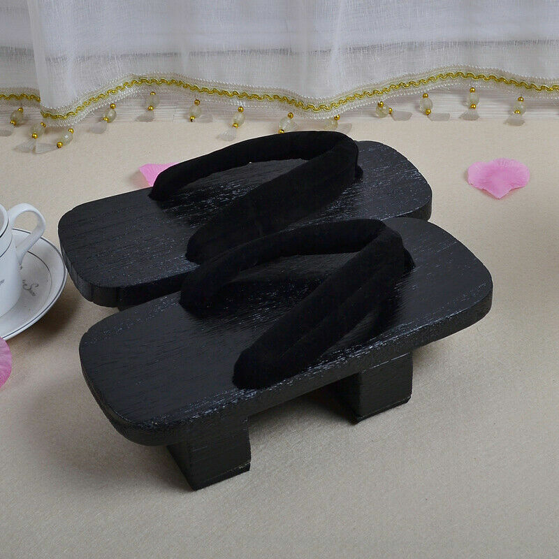 Mens Wood Kimono Geta Clog Flip Flop Thong Sandals Slippers