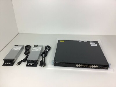 Cisco WS-C3650-24PWS-S 24-Port PoE Switch w/ 5x AP Licenses 2x PWR-C2-640WAC PS