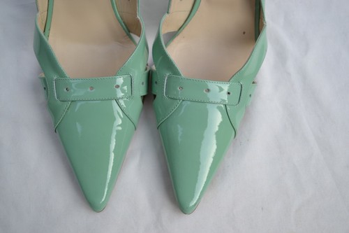 JIMMY CHOO AUTH $899 Women Jade Green Patent Leather Pointed Toe Designer Pump 8 - Picture 2 of 11