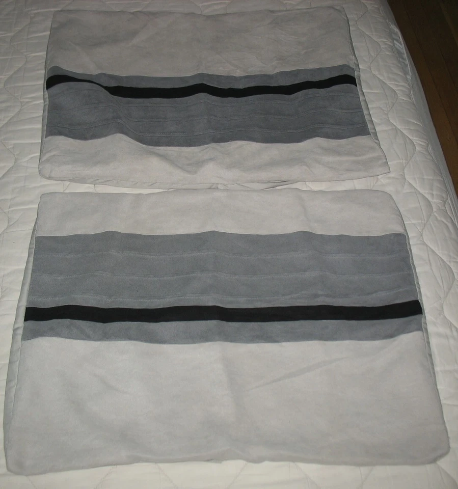 Pillow Shams: Gray, Dark Gray, Black Stripe, Standard size - Image 2 of 4