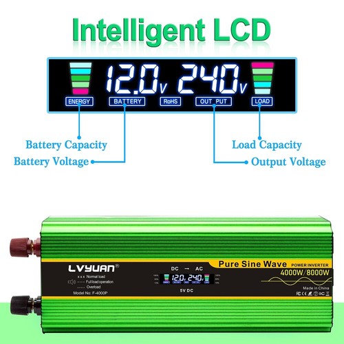 Pure Sine Wave Power Inverter 2000W 3000W 4000W 12V/24V to 240V 4 AC Outlets RV - Picture 43 of 54