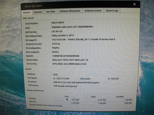 HP T520 Thin Client 1.3GHz 4GB RAM 8GB SSD G9F04AT - Picture 3 of 6