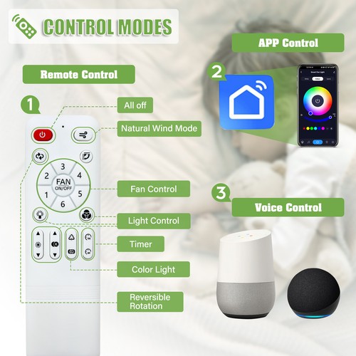 TCFUNDY Smart Ceiling Fan with Light Alexa Google Assistant &APP/ Remote Control - Picture 10 of 14