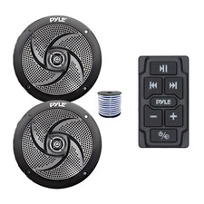 Pyle Marine Bluetooth Controller, 2x 8'' 320W Boat Speakers Black w/Wire