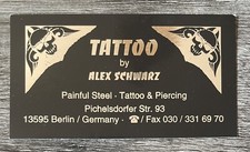vintage ALEX SCHWARZ PAINFUL STEEL TATTOO SHOP BUSINESS CARD berlin GERMANY