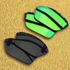 2 Pairs Lenses Replacement for-Oakley Half Wire XL Polarized-Solid Black Green