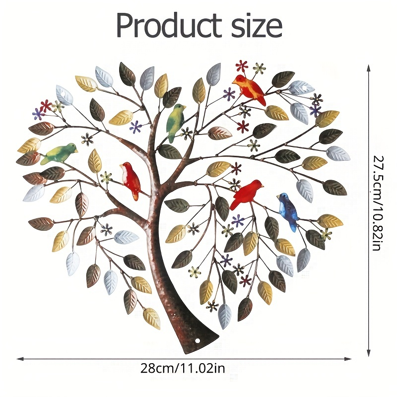 Minimalist Metal Tree Wall Art Hand Painted HeartShaped Sculptures