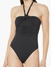 Lauren Ralph Lauren Beach Club Solid Twist Bandeau One-Piece Black 8 8254
