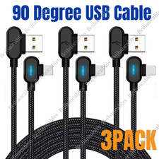 3x 90  Right Angle USB Charger Cable Fast Charging Cord For iPhone 14 13 12 11 8