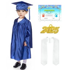 Shiny Kids Graduation Cap and Gown Set with 2025 Tassel Plus White Stole Ce...