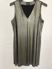 ECI New York Dress Women L Gold Metallic Sleeveless Party City Disco Fun Flowy