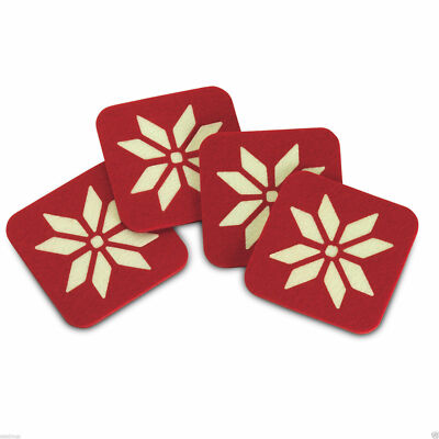 4 Feltro Natale Sottobicchieri Nordic Design Rosso e Bianco