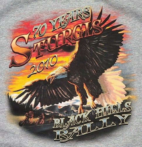 Sturgis 2010 Black Hills Rally 70 Years T-Shirt Size XL Heather Gray w\ Eagle