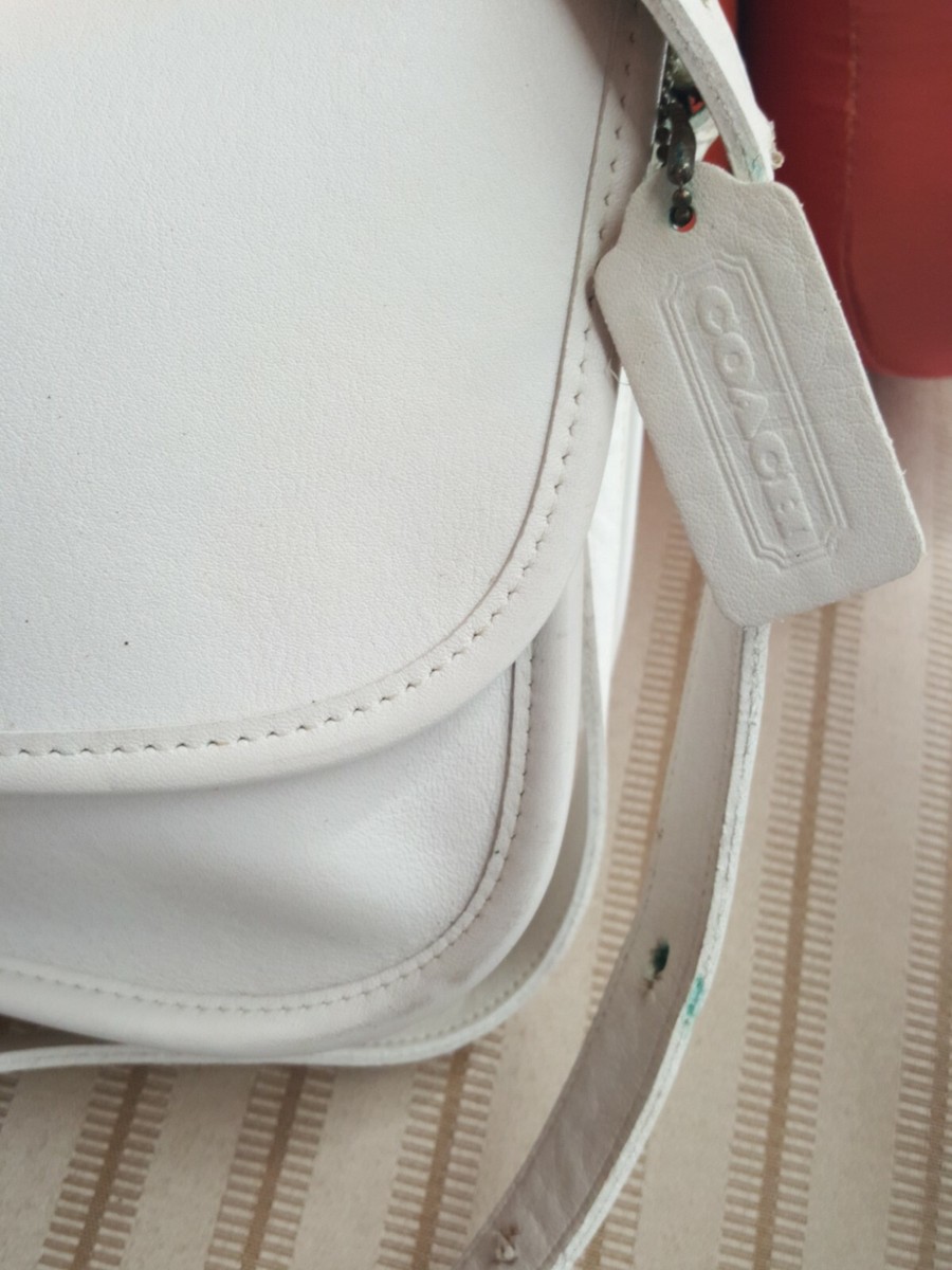 VINTAGE COACH PURSE CROSSLOCK OFF-WHITE CREAM LEATHER SADDLE BAG