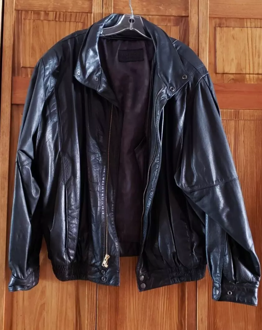 Vintage Montee black leather bomber jacket sz XL