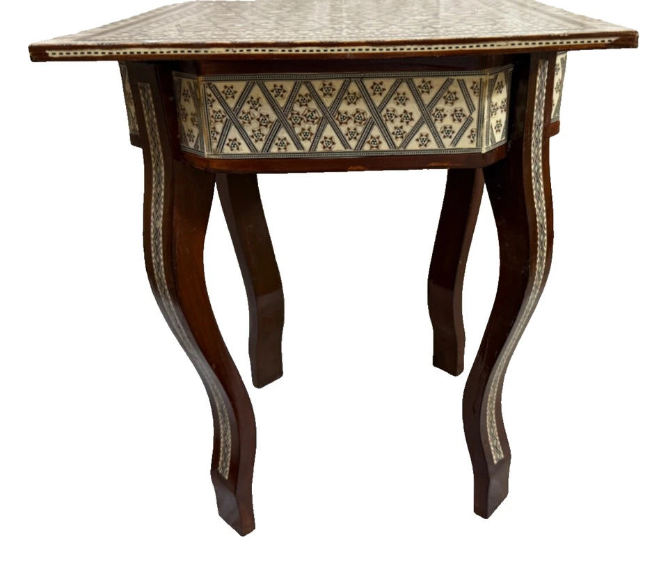 Handmade Egyptian Wood Inlay Table – Mother of Pearl – 16” Side End Table - Image 2 of 4