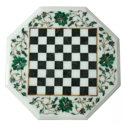 18'' Marble Inlay Chess Set Handmade Marble Inlay Chess table top with figures