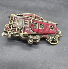 Train Caboose Belt Buckle Embossed Brass Red Color 3.5" 1975