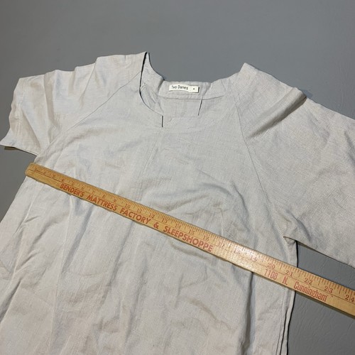 Abito donna due danesi beige medio manica corta midi misto lino Lagenlook - Foto 9 di 12
