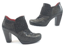 Jose Sáenz Zapato Botas Tacón Negro Adornado Talla UK 4 Gemas Cuero Español