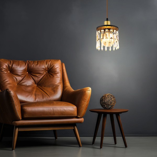 HäNgelampe HäNgeleuchte Pendelleuchte HöHenverstellbar Kristallbehang Holz E27-image