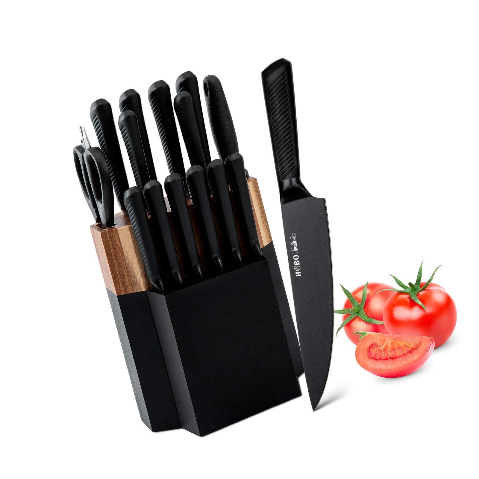 Knife Block Set, 15 Piece Kitchen Knife Set with 6 Steak Knife Set with Sharp...-image