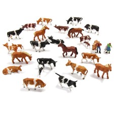 Model Railway 36PCS 1:87 Well Painted Farm Animals HO Scale Cows Horses Figures