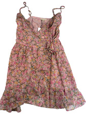 PROMESA Womens Floral Wrap Mini Dress Ruffle Tie Waist Cami Boho Pink Medium NWT
