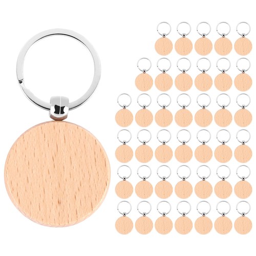 40Pcs Blank Round Wooden Key Chain Diy Wood Keychains Key Tags Can Engrave7020