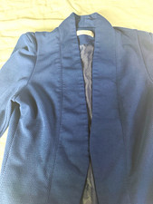 Women  s Blue Open Front Lined Blazer Jacket Collar Long Sleeve Solid Short S
