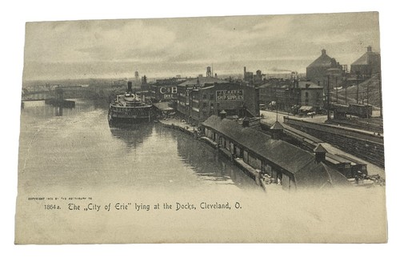 #ad Cleveland Ohio OH quot;City of Eriequot; Ship at the Docks Vintage 1900s Postcard $3.55