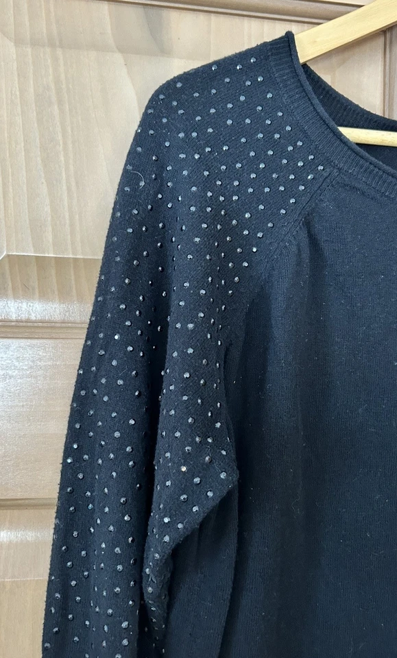 Apt. 9 Pullover Para Mujer Grande Negro 3/4 Raglán Slv Acento Brillante Cuello Redondo  Foto 3 de 4