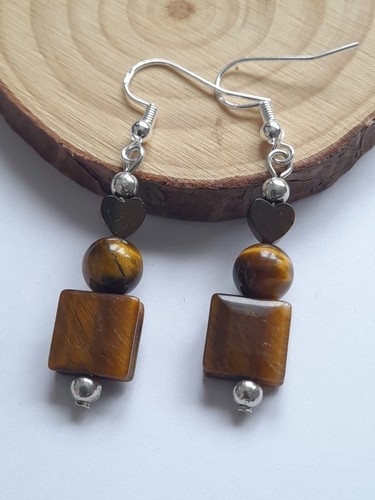 Tigers Eye Mixed Beads Earrings in 925 Sterling Silver Hooks - Picture 2 of 5