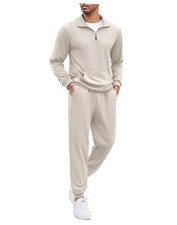 Men's Tracksuit 2 Piece Quarter Zip Sweatsuit Sets Casual XX-Large Light Gray