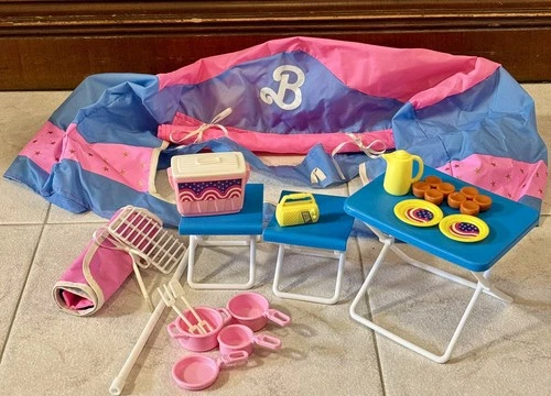 VTG 1990 All American Barbie Camping Playset Tent & Accessories Incomplete Frame