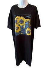 Urban Outfitters Retro Black Yellow Sunflower Print Tunic T-Shirt Dress NWOT S/M
