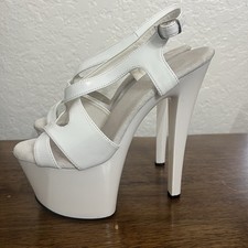 Pleaser Platform Heel White Open Toe Sandal Ankle Strap Size 7