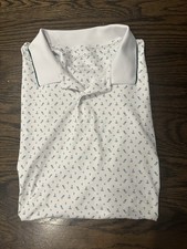 BONOBOS Polo Mens XL White Green Golf Print Standard Fit Golf Stretch Active PGA