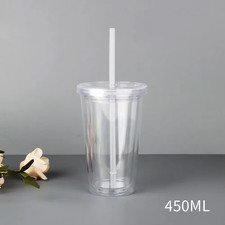 350Ml/450Ml/650Ml Clear Tumbler with Straw Reusable Transparent Double-Layer Wat