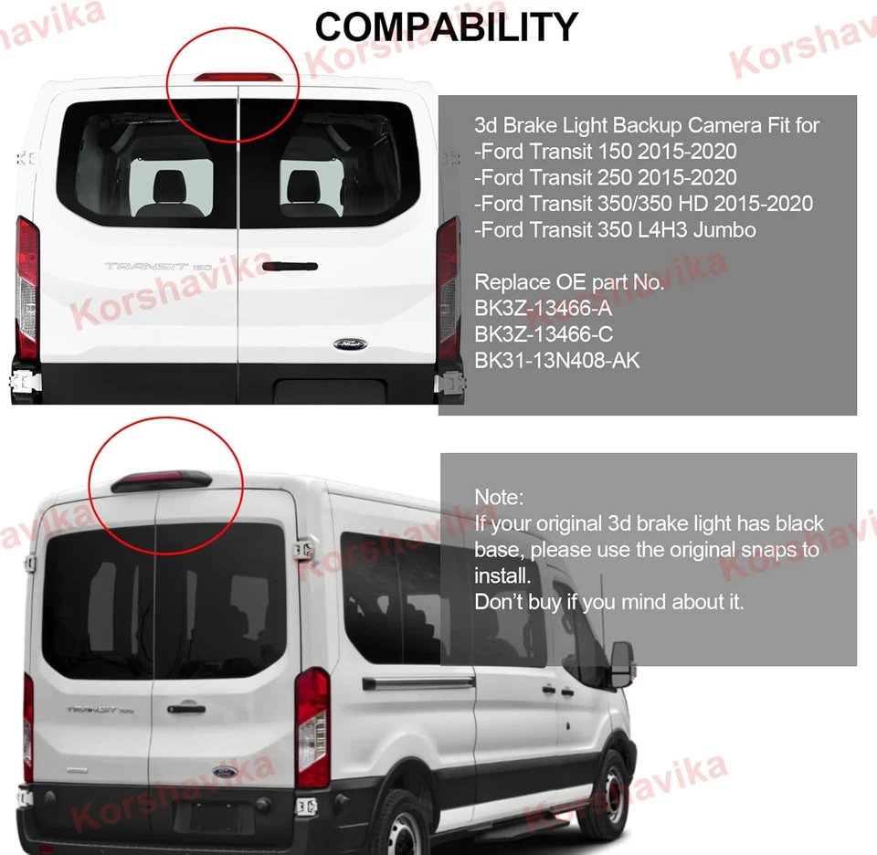 High Mount Third Brake Light Backup Camera for Ford Transit 150 250 350 350HD 20 - Image 2 of 4