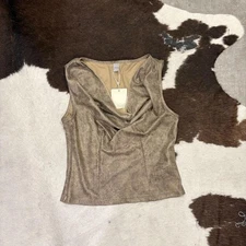 Musera Faux Suede Cowl Neck Tank Top - Brown/Tan, NWT