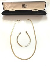 9ct 9KT Yellow Gold Herringbone Necklace & Bracelet Set 6.8g Vintage- Jersey USA
