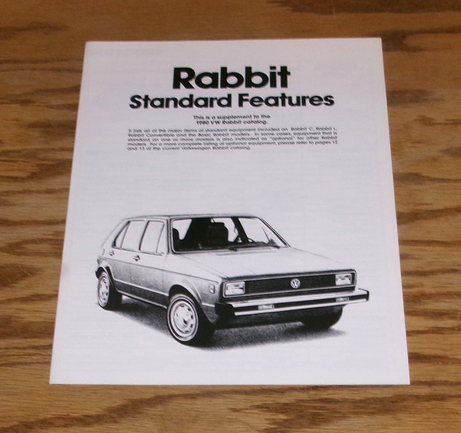 Original 1980 Volkswagen VW Rabbit Standard Features Sales Brochure 80