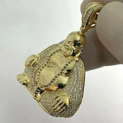 Colgante con dije de Buda de diamantes creado en laboratorio de 2,20 quilates enchapado en oro amarillo de 14 quilates Foto 2 de 4