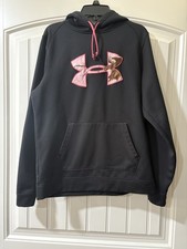 Under Armour Storm Black Pullover Hoodie with Pink Camo Logo Size Medium Womens
