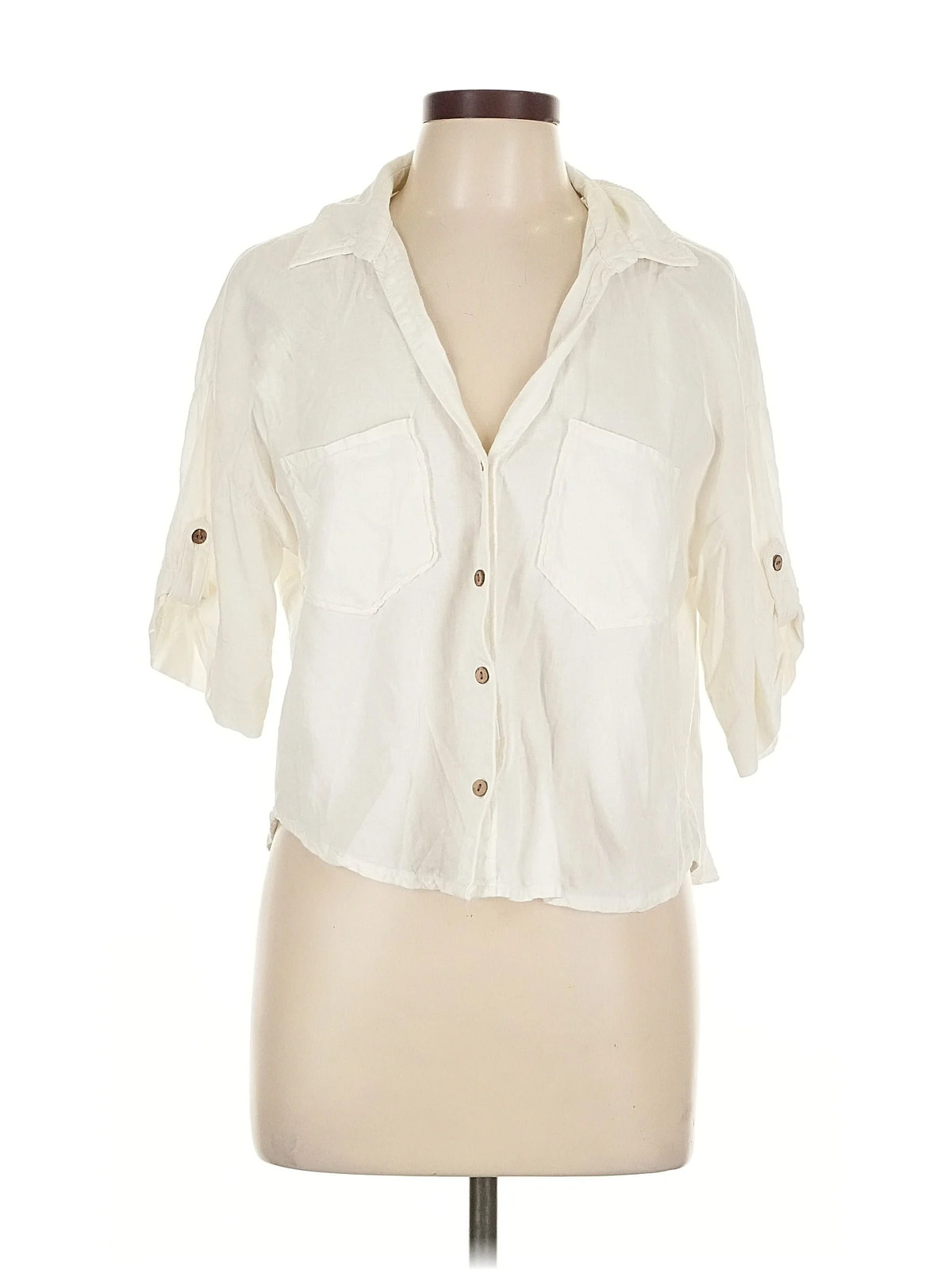 Zara Women Ivory Short Sleeve Polo L