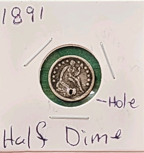 1861 Seated Liberty Half Dime 5C Silver US Coin - Holed 