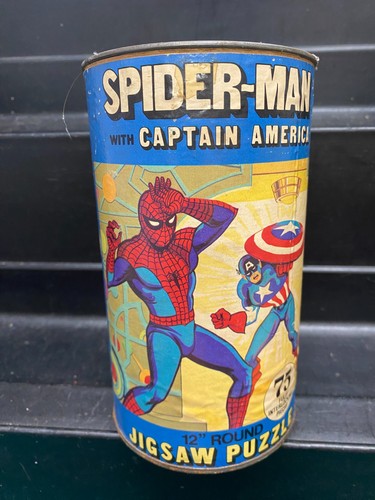 Vintage 1974 HG Toys Spider-Man Captain America 75 Stck. 12 Zoll rundes Puzzle - Bild 6 von 11