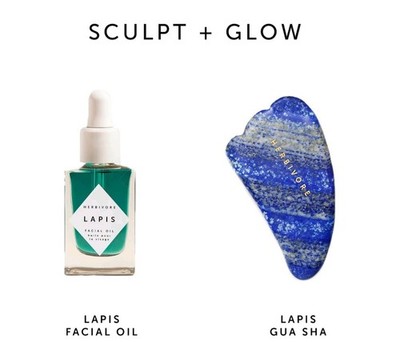 Herbivore LAPIS Balance And Sculpt Skincare Set Facial Oil & Guasha Tool  