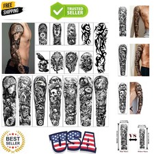 Full Arm Temporary Tattoos 8 Sheets and Half Arm Shoulder Waterproof Tattoos ...